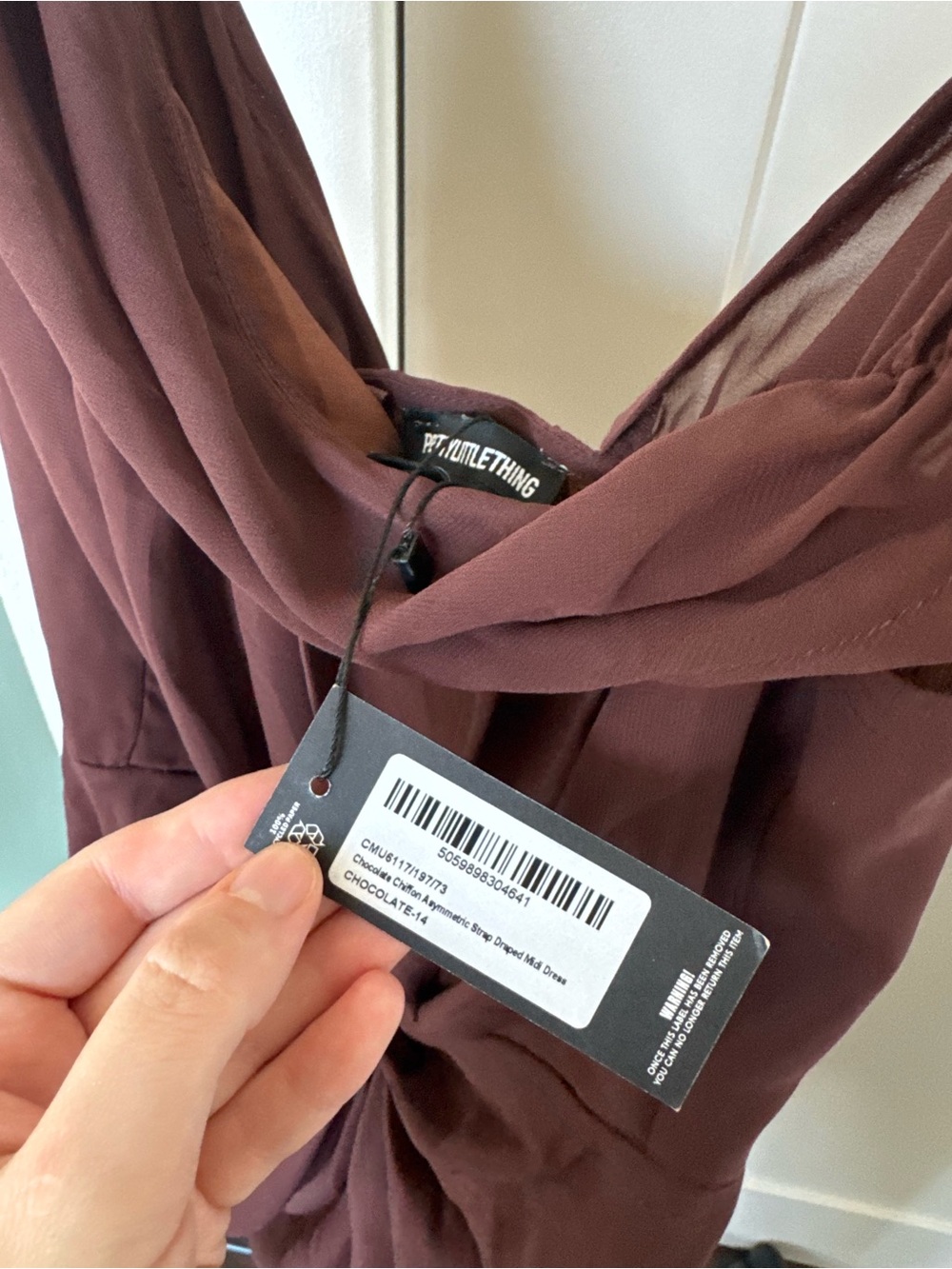NWT PrettyLittleThing Chocolate Chiffon Draped Midi Dress 10 - Picture 8 of 10